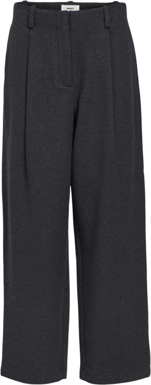 Object Objmeghan Barrel LEG HW Pants 135 Kvinde Dark Grey Melange Bukser Str 34 - hos Magasin