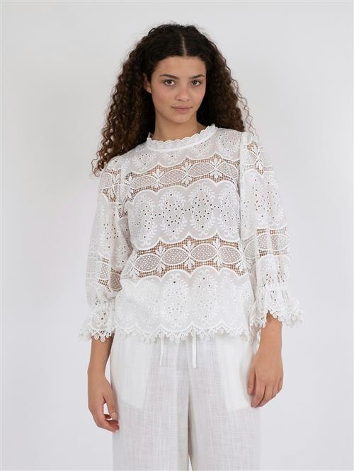 Neo Noir Adela Big Embroidery Blouse Kvinde White Langærmede Bluser Str 40 - hos Magasin