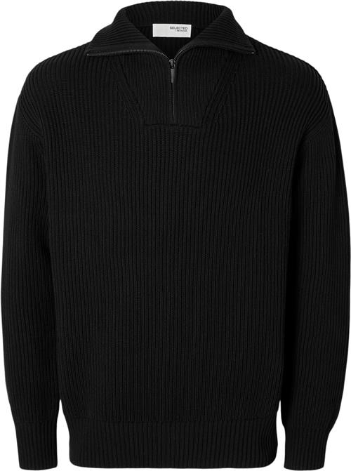 Se Selected Homme Slhdry LS Knit Relaxed Half ZIP Mand Sort Turtlenecks Str XL - hos Magasin ved Magasin