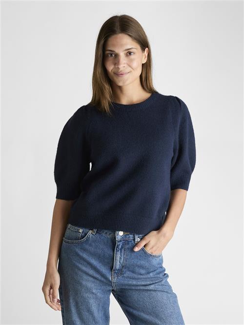 Neo Noir Martha Bow Knit Tee Kvinde Navy Kortærmet Strik Str 40 - hos Magasin