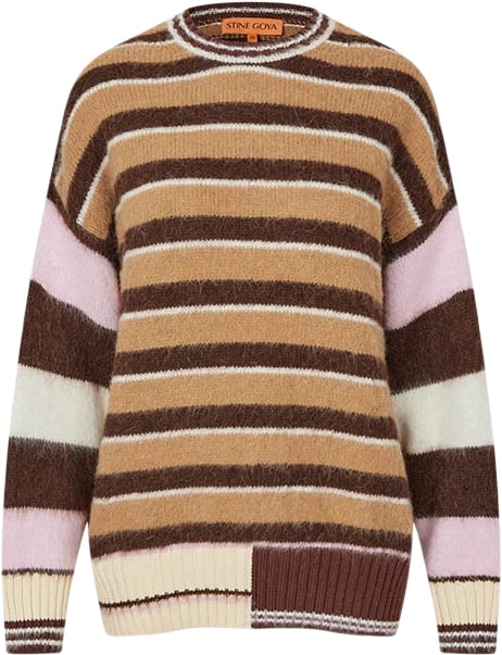 Stine Goya Long Sleeve Crew Neckline Jumper, 2283 Alpaca Stripes Kvinde Multi Stripes Sweaters Str S - hos Magasin