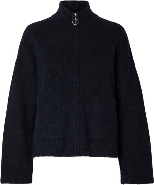 Se Selected Femme Slfsia RAS LS Knit Zipper Cardigan Kvinde Dark Sapphire/melange Cardigans Str S - hos Magasin ved Magasin