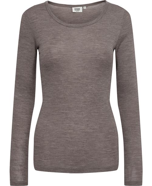 Magasin du Nord Collection Magasin Celia 3 100 RWS Merino Wool Kvinde Mink Melange Langærmede Tshirts Str XL Merino