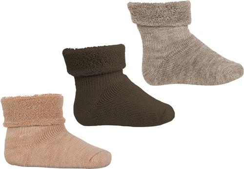 mpKids Wool Baby Socks 3-pack Str 19/21 - Brun Strømper Uld hos Magasin