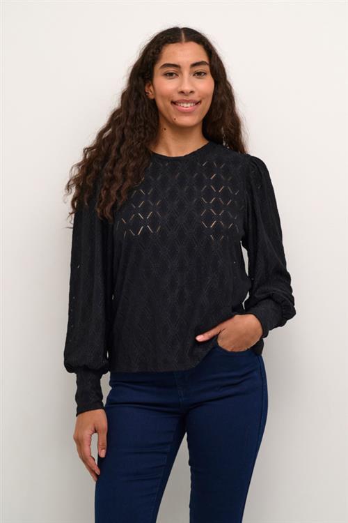 Kaffe Katine Lace Blouse Kvinde Black Deep Langærmede Bluser Str XS - hos Magasin