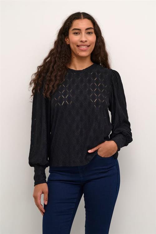 Se Kaffe Katine Lace Blouse Kvinde Black Deep Langærmede Bluser Str XL - hos Magasin ved Magasin