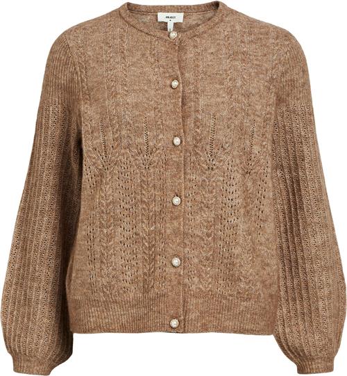 Object Objophelia L/S Knit Cardigan 122 Kvinde Fossil Cardigans Str XL - hos Magasin