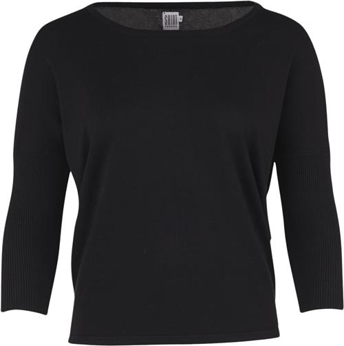 Saint Tropez Knit Blouse W RIB SL Kvinde Black Sweaters Casual Fit Str L - hos Magasin