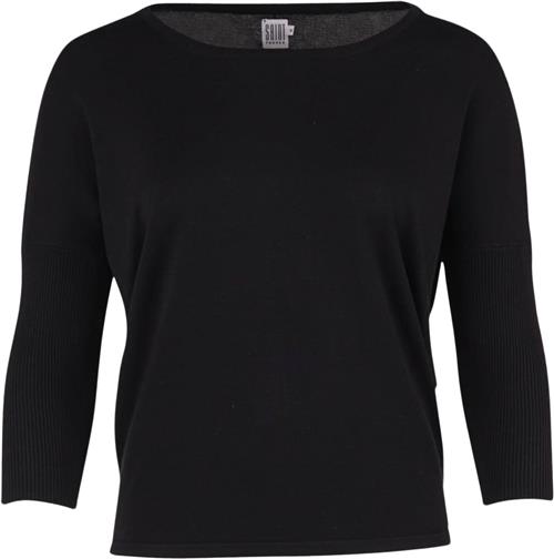 Se Saint Tropez Knit Blouse W RIB SL Kvinde Black Sweaters Casual Fit Str XL - hos Magasin ved Magasin