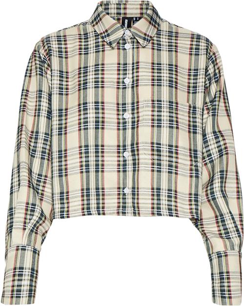 Something New Sncourteney LS Cropped Shirt NST Kvinde Oatmeal/checks Langærmede Skjorter Str L - hos Magasin