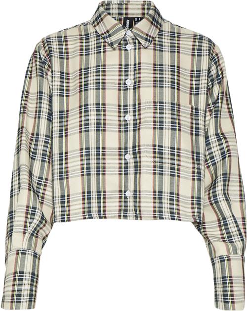 Something New Sncourteney LS Cropped Shirt NST Kvinde Oatmeal/checks Langærmede Skjorter Str XL - hos Magasin