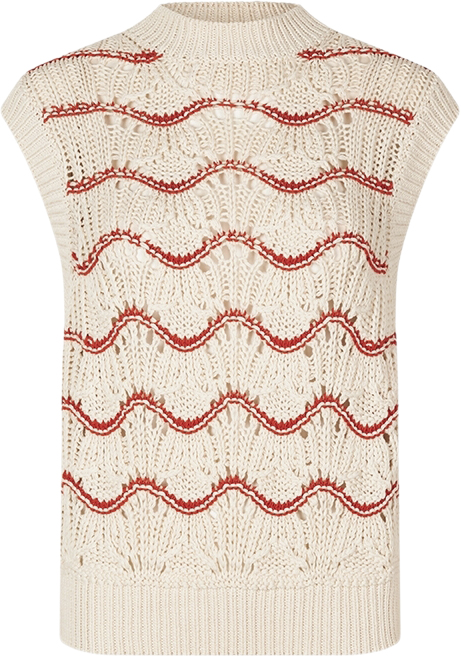 Stine Goya Sgasger, 2102 Heavy Crochet Kvinde Orange Waves Strikveste Str L - hos Magasin