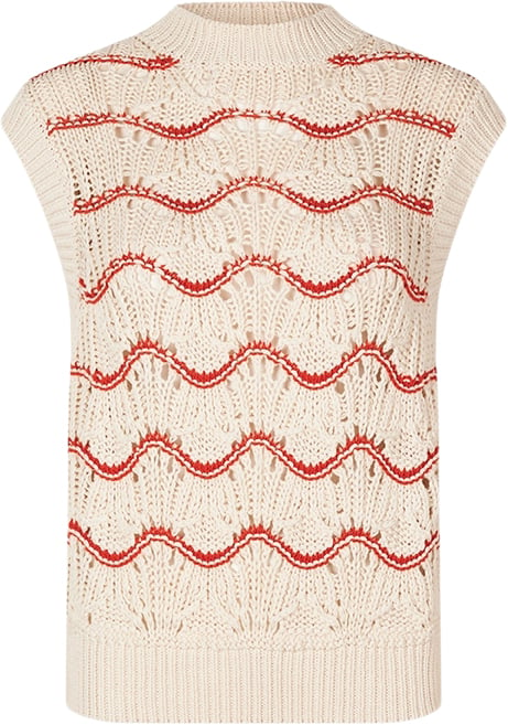 Stine Goya Sgasger, 2102 Heavy Crochet Kvinde Orange Waves Strikveste Str XS - hos Magasin