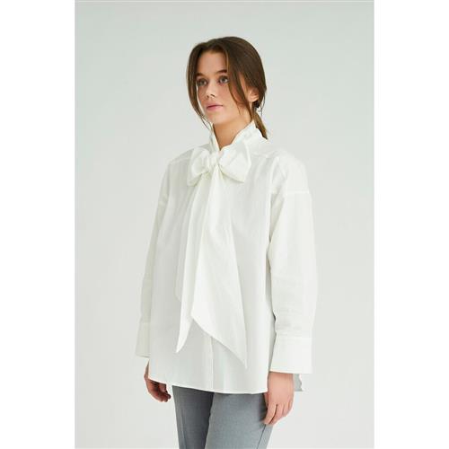 A-VIEW Bow Shirt Kvinde White Langærmede Skjorter Str 44 - hos Magasin