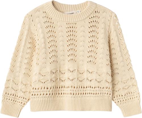 Lil' Atelier Nmflale LS Knit LIL Str 116 - Bleached Sand Strik hos Magasin