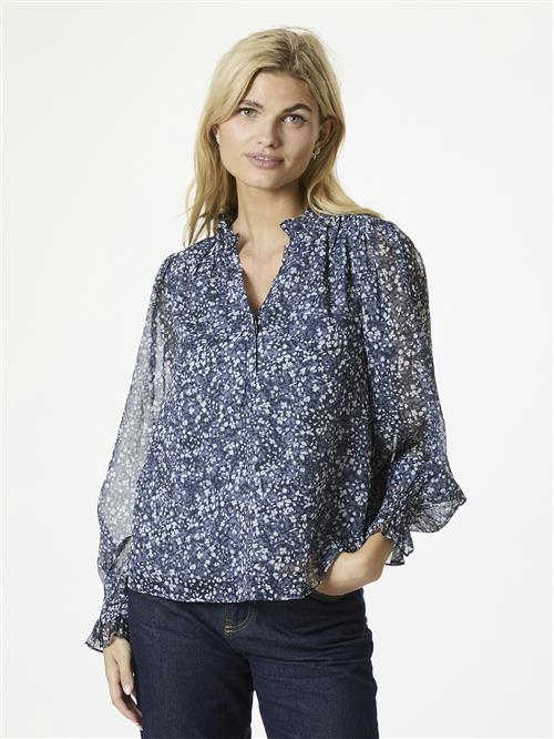 Neo Noir Leia Flower Graphic Blouse Kvinde Navy Langærmede Bluser Str 44 - hos Magasin