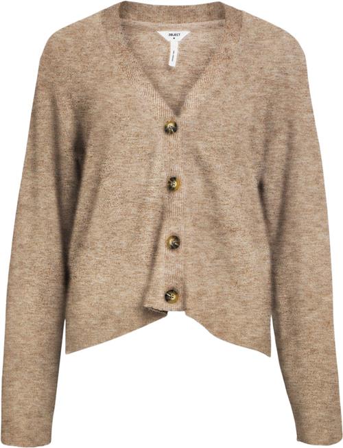 Se Object Objditte RE L/S Knit Cardigan Noos Kvinde Desert Taupe/melange Col Cardigans Str XS - hos Magasin ved Magasin