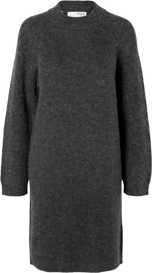 Selected Femme Slflulu LS High Neck Knit Dress Kvinde Volcanic Ash/melange Korte Kjoler Loose Fit Str L - hos Magasin