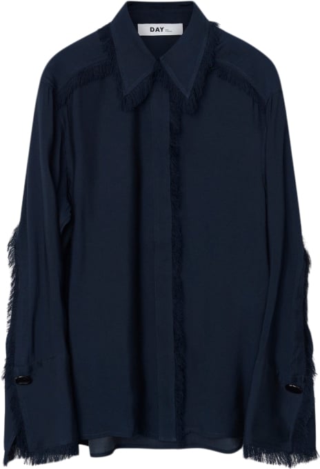 DAY Birger et Mikkelsen Havanna Sheer Fringes Kvinde Dark Sapphire Langærmede Bluser Str 40 - hos Magasin