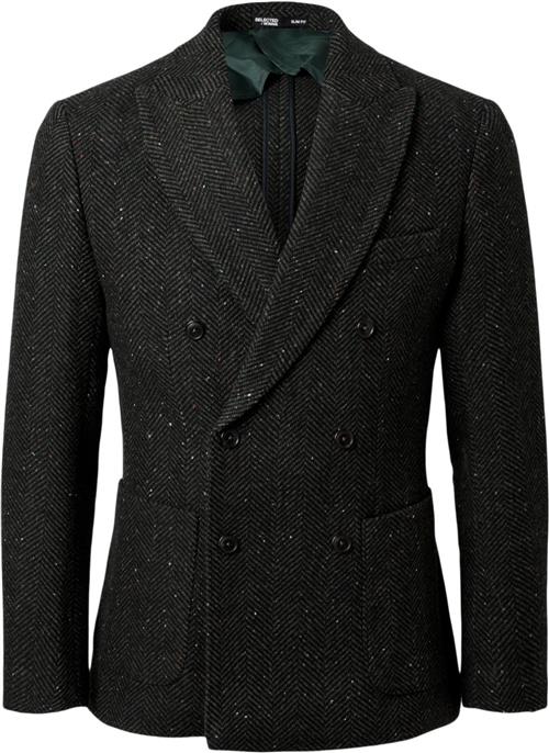 Selected Homme Slhslimmorris Herringbone Wool DB Mand Dark Green/herringbone Blazere Slim Fit Str 54 - hos Magasin