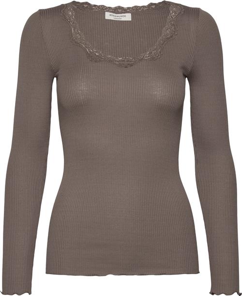 Rosemunde Silk Tshirt w/ Lace Kvinde Falcon Kortærmede T-shirts Str XS - hos Magasin