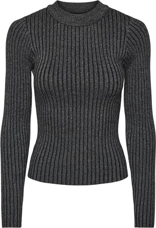 Pieces Pccrista LS Lurex Oneck Knit MM Kvinde Black/silver Lurex Langærmede Bluser Regular Fit Str S - hos Magasin