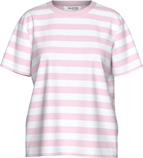 Se Selected Femme Slfessential SS Striped Boxy TEE NO Kvinde Cradle Pink/bright White - Wide Kortærmede T-shirts Str XS - hos Magasin ved Magasin