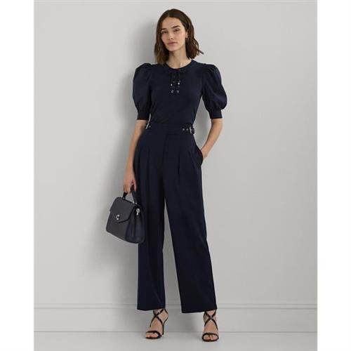 Se Lauren Ralph Lauren Belted Pleated Ponte Cropped Pant Kvinde Navy Bukser Med Brede Ben Str 38 - Nylon hos Magasin ved Magasin