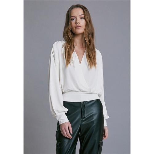 Minus Gasia Modal Wrap Blouse Kvinde Broken White Langærmede Bluser Str S - hos Magasin