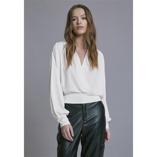 Minus Gasia Modal Wrap Blouse Kvinde Broken White Langærmede Bluser Str M - hos Magasin