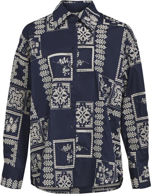 Object Objdicte L/S LO Shirt CC1 AW Kvinde Sky Captain/white Sand Embroidery Langærmede Skjorter Str 40 - hos Magasin