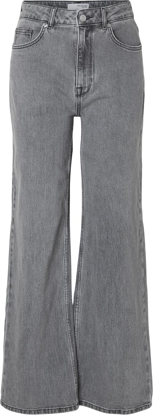 Se Selected Femme Slfalice HW WID Long Eloise GRE JEA Kvinde Light Grey Denim Wide Jeans Str "29/""32" - hos Magasin ved Magasin