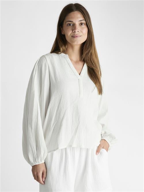 Neo Noir Mimmi Waffle Blouse Kvinde Off White Langærmede Bluser Str 42 - hos Magasin