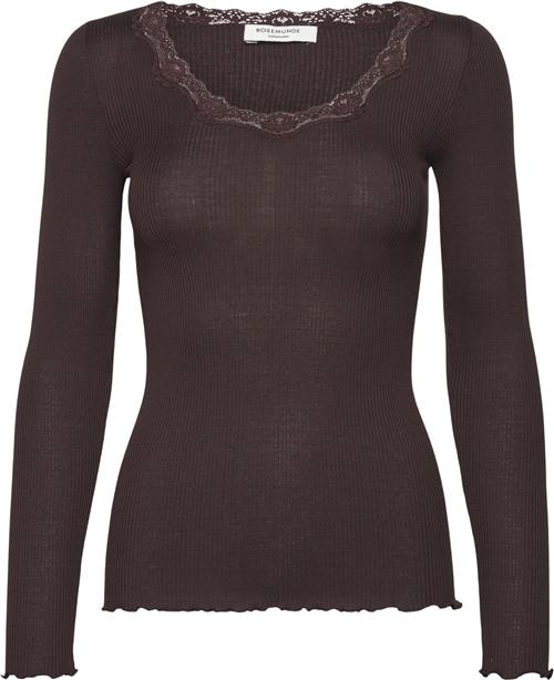 Rosemunde Silk Tshirt w/ Lace Kvinde Dark Espresso Kortærmede T-shirts Str S - hos Magasin