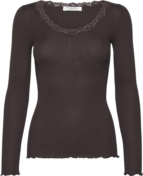 Rosemunde Silk Tshirt w/ Lace Kvinde Dark Espresso Kortærmede T-shirts Str M - hos Magasin