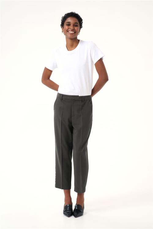 Kaffe Kasakura Cropped Zipper Pants Kvinde Black Oyster Bukser Med Lige Ben Str 44 - hos Magasin