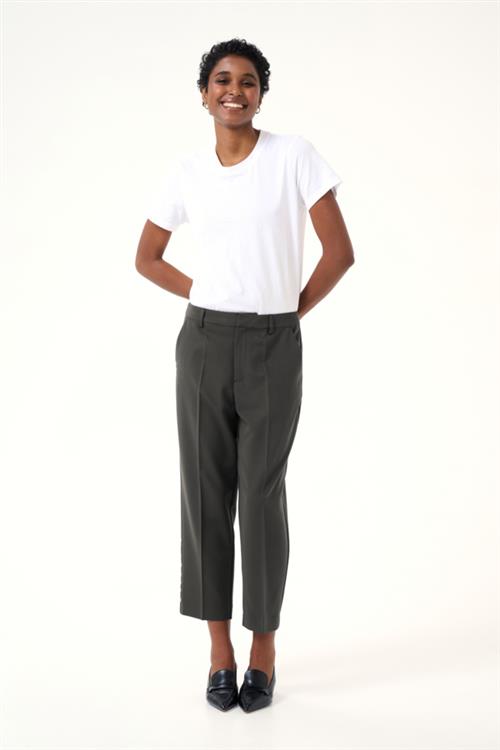 Kaffe Kasakura Cropped Zipper Pants Kvinde Black Oyster Bukser Med Lige Ben Str 42 - hos Magasin