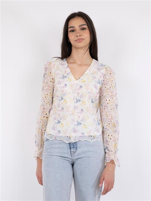 Neo Noir Candice Embroidery Blouse Kvinde Creme Langærmede Bluser Str 44 - hos Magasin