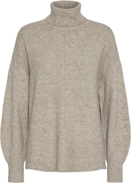 Se Pieces Pcmalou LS Rollneck Knit Noos BC Kvinde Taupe Gray/melange Rullekraver Str L - hos Magasin ved Magasin