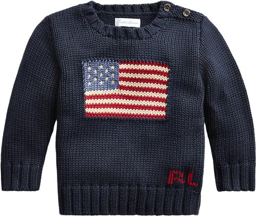 Se Polo Ralph Lauren Combed Cottonflag CN Swtr-tp-swt Str 9M / 9-12 mdr - Blå Strik hos Magasin ved Magasin