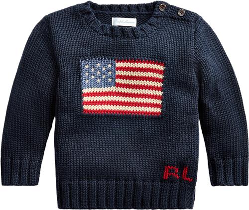 Se Polo Ralph Lauren Combed Cottonflag CN Swtr-tp-swt Str 12 mdr / 74 cm - Blå Strik hos Magasin ved Magasin