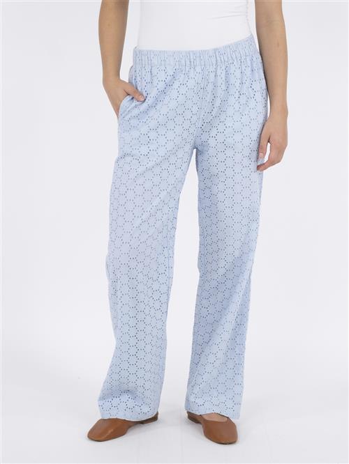 Neo Noir Claira Broiderie Pants Kvinde Light Blue Bukser Med Brede Ben Str 42 - hos Magasin