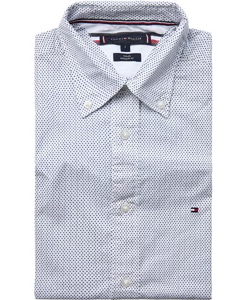 Tommy Hilfiger Core Flex Mini GEO PRT RF Shirt Mand White / Carbon Navy Langærmede Skjorter Str L - Bomuld hos Magasin