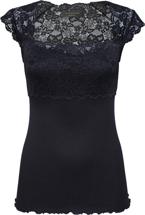 Rosemunde Silk top w/ Lace Kvinde Sort Toppe Str S - Silke hos Magasin