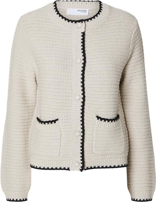 Se Selected Femme Slfjilli LS Knit Cardigan EX Kvinde Birch/black Cardigans Str M - hos Magasin ved Magasin