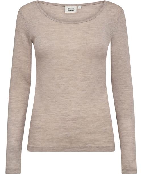 Magasin du Nord Collection Magasin Celia 3 100 RWS Merino Wool Kvinde Sand Melange Langærmede Tshirts Str S Merino