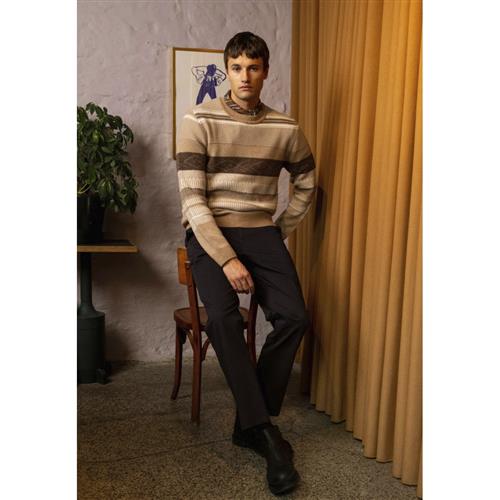 Clean Cut Copenhagen Mark Wool Knit Mand Brown/dark Khaki Stripe Sweaters Str XL - hos Magasin