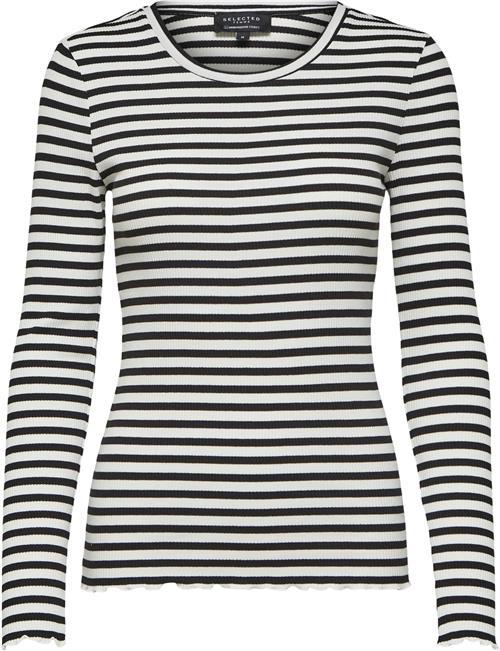 Selected Femme Slfanna LS Crew Neck TEE STR S Noos Kvinde Sort Langærmede T-shirts Regular Fit Str S - hos Magasin