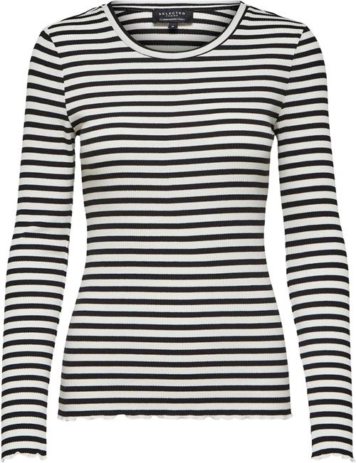 Selected Femme Slfanna LS Crew Neck TEE STR S Noos Kvinde Sort Langærmede T-shirts Regular Fit Str XS - hos Magasin