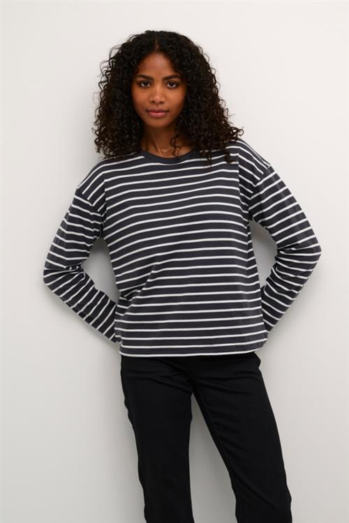 Se Kaffe Kawinny LS Tshirt Kvinde Black Oyster/ant. White Stripe Langærmede T-shirts Str XL - hos Magasin ved Magasin